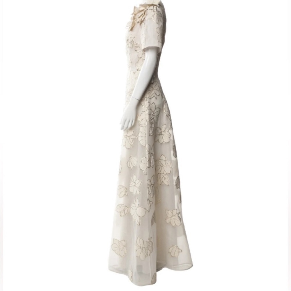 Rickie Freeman for Teri Jon Ivory Floral Maxi Dress with Gold edges size 8 New - Picture 3 of 12